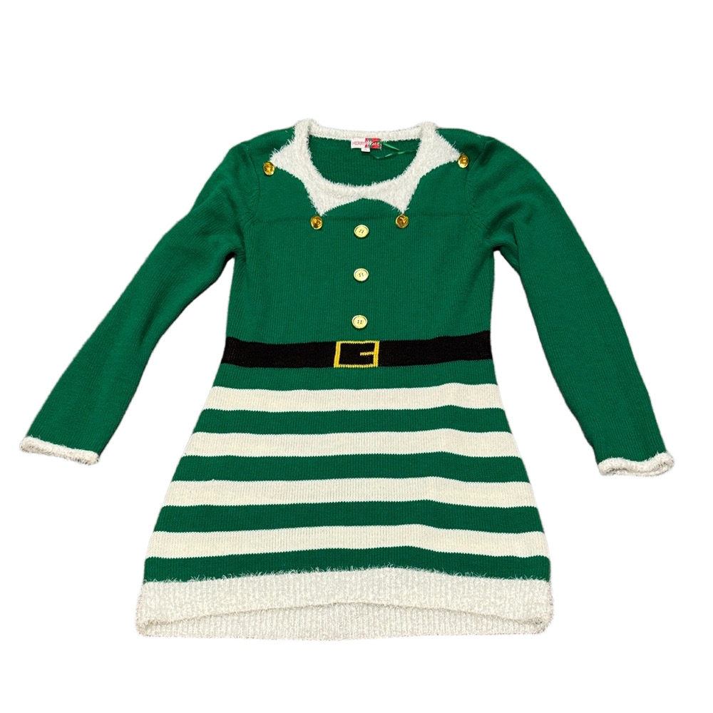 Merry Wear Green/White Christmas Elf Sweater Dress SIZE XL